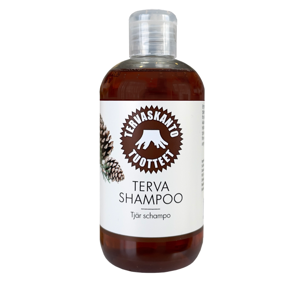 Kotimainen aitoa tervaa sisältävä shampoo.